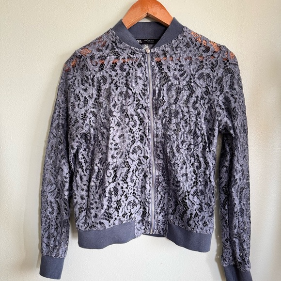 Zara Tops - Zara Charcoal Lace Accent Blouse